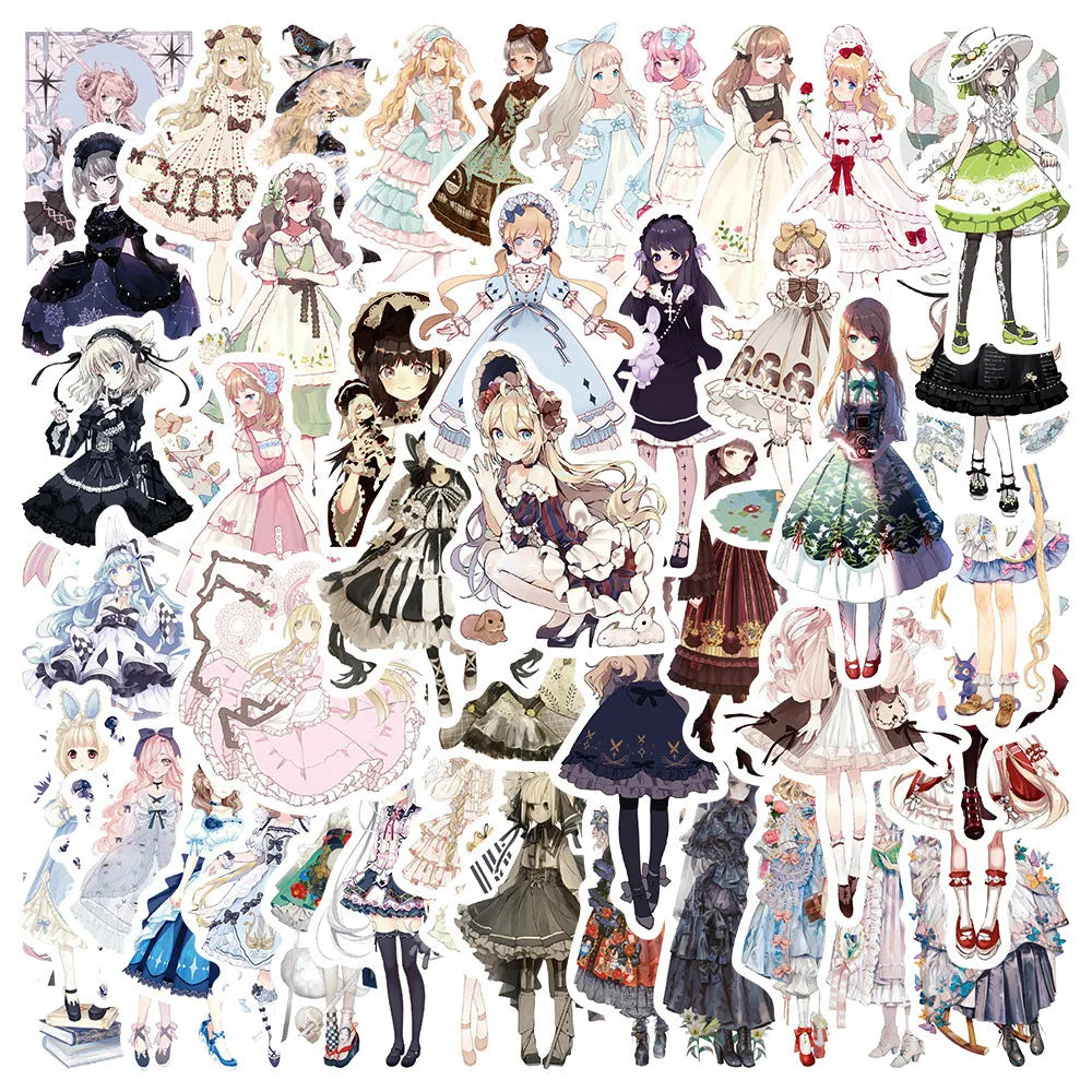 Goth Lolita Stickers Set - Aesthetic Cartoon Decals for Laptop, Diary, Phone (Online Order Only)