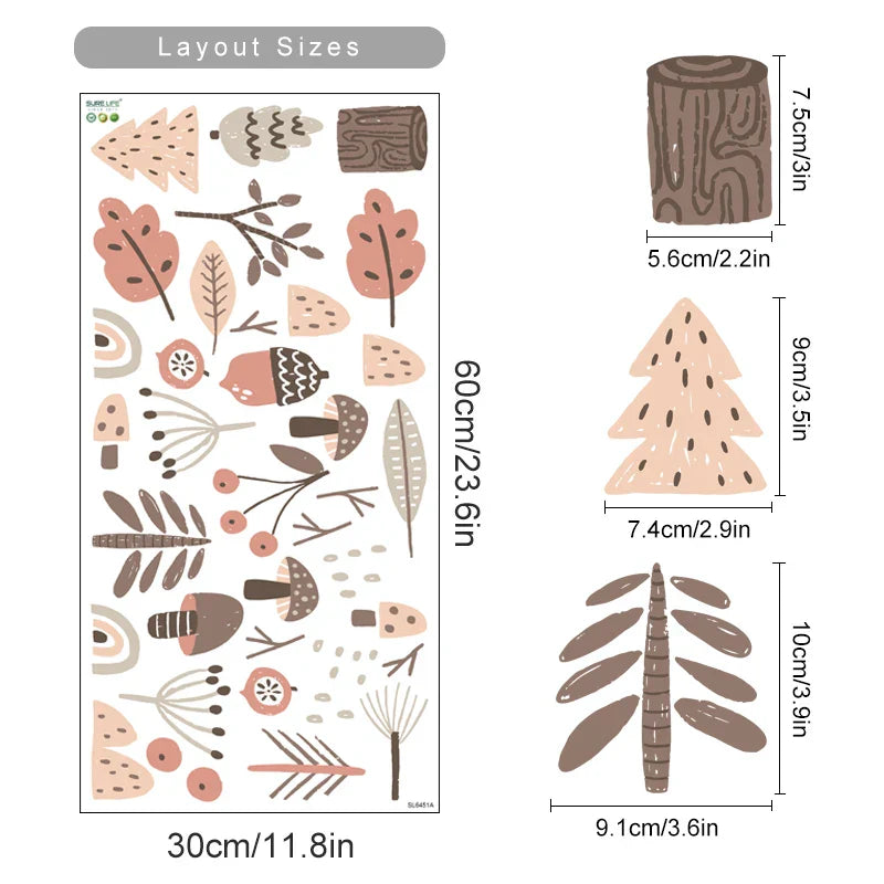 Boho Pink Woodland Vinyl Wall Decals - Leaves, Mushrooms, Nursery Decor (ONLINE ORDER ONLY)