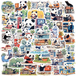 50pcs Diary Life Panda Cartoon Graffiti Stickers Decorative Guitar Phone Stationery Vinyl Animal Sticker Kawaii Kid Toy ﻿ (ONLINE ORDER ONLY)