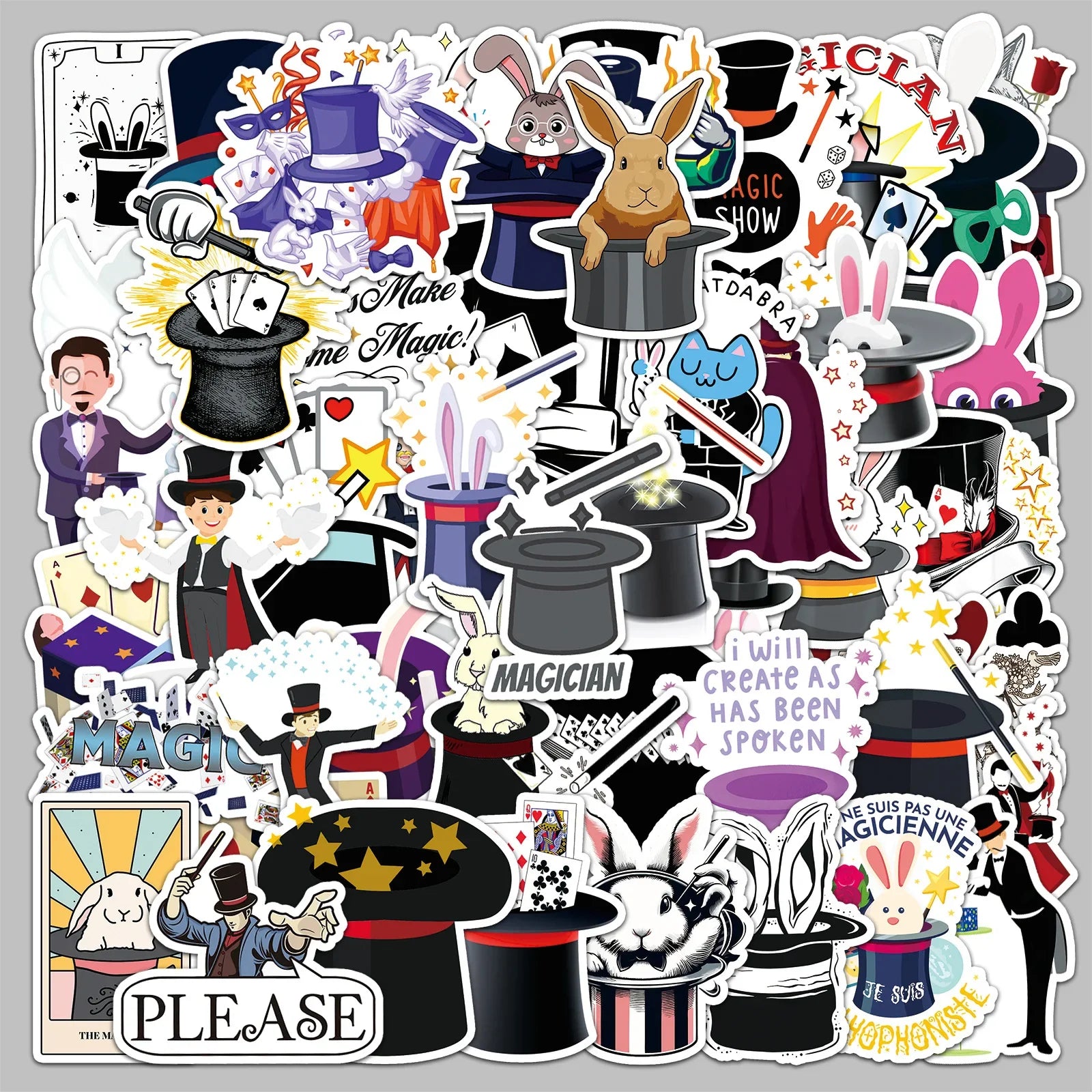 50Pcs Cartoon Magician Graffiti Stickers for Helmet, Wall, DIY Decor (Online Order Only)