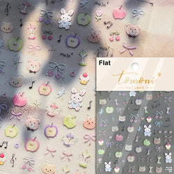 Retro Love Heart White Lace flower Bowknot Tie Pink Bear Flower Strawberry Adhesive Nail Art Stickers Rhinestone Manicure Decals (ONLINE ORDER ONLY)