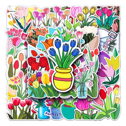 50Pcs Tulip Cartoon Waterproof Vinyl Stickers for Skateboard Snowboard (Online Order Only)