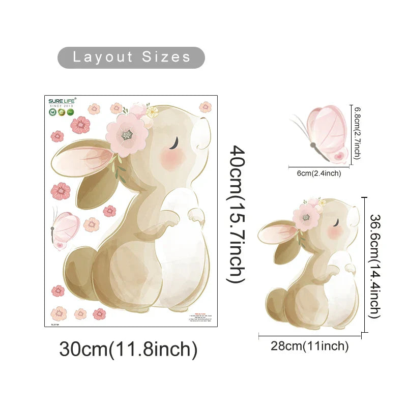 Boho Rabbit Butterfly Flower Wall Sticker Nursery Kids Room Decor (Online Order Only)