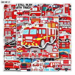 Cartoon Fire Engine Stickers: Skateboard, Laptop, Motorcycle, Phone, Car Decals, Kid DIY Toy (ONLINE ORDER ONLY)