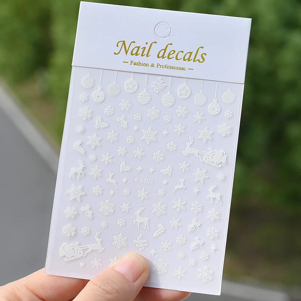 Winter Xmas 3D Nail Sticker Snowflake Flower Winter Decals Nail Stickers Cartoon Bird Santa Penguin Elk Slider New Year Manicure (ONLINE ORDER ONLY)