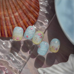 Pink Star Oceanic Shell Starfish Conch Bowknot Embossment Shiny Delicate 5D Chic Self Adhesive Nail Art Stickers Manicure Decals (Online Order Only)