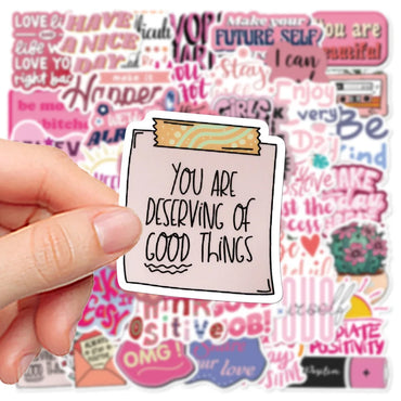 10/50Pcs Cute Pink Inspirational Graffiti Stickers Quote Motivational Phrase Decals Notebook Laptop Phone Aesthetic Decoration (Online Order Only)