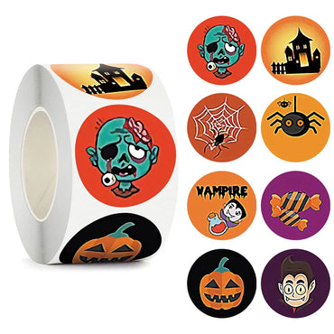 100-500pcs Halloween Vampire Round Stickers Envelope Sealing Labels Candy Bag Sticker Halloween Decoration Decor Pumpkin (Online Order Only)