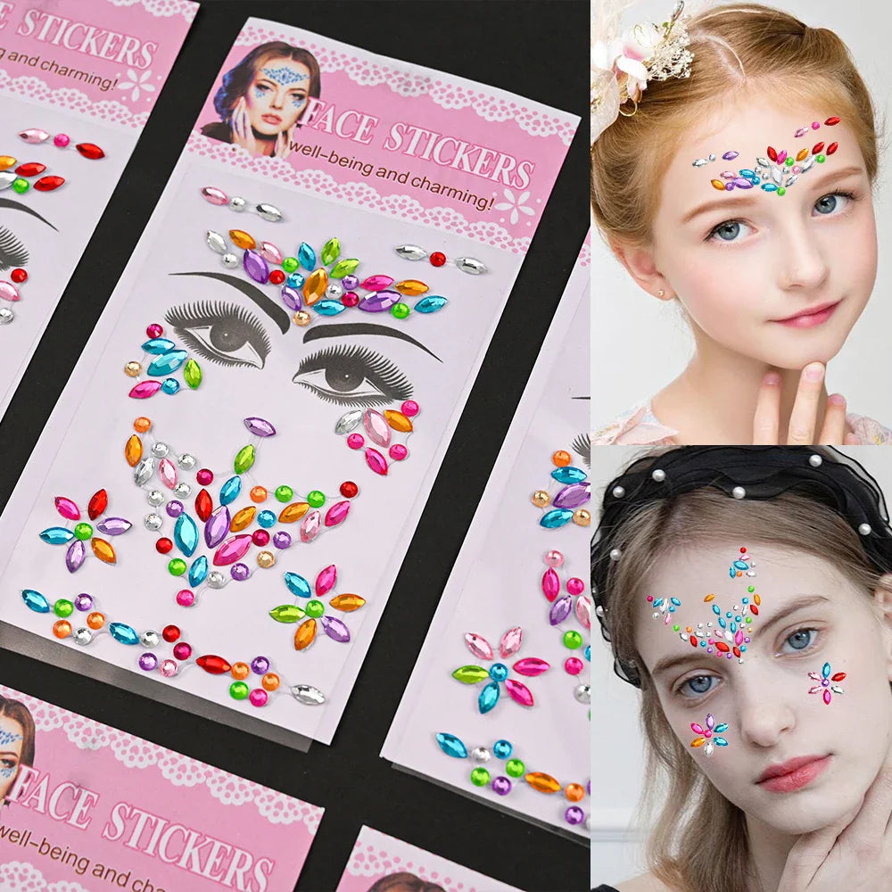 12Pcs 3D Stickers On The Face Rhinestone Makeup Bright Face Art Sticker Girl's Temporary Tattoo Rhinestone For Strasse Makeup &* (Online Order Only)