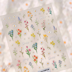 Field Bouquet Canola Flowers Daisy Tulip Garden Lavender Spring Embossed Reliefs Self Adhesive Nail Art Stickers Manicure Decals (ONLINE ORDER ONLY)