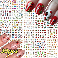 30pcs/Set Y2K 3D Cute Insect Nail Stickers Chic Dragonfly Spider Insect Butterfly Design Sliders Ladybug Beetle Manicure Decals* (Online Order Only)