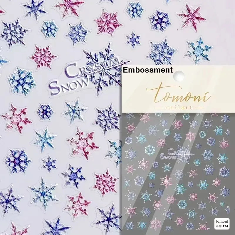 Hot Stamping Romantic White Gold Snowflakes Hexagon Winter 3D Self Adhesive Nail Art Stickers Shiny Rhinestone Manicure Decals (Online Order Only)