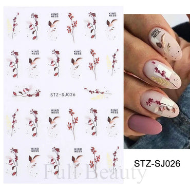 3D Gold Leaf Nail Stickers Black Cotton Flower Decals Manicure Design (Online Order Only)
