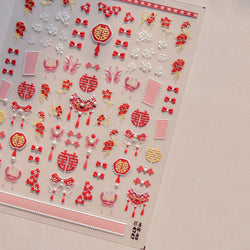 Embroidery Yunjin Brocade Tassels Bowknot Butterfly Flower Rose Camellia Adhesive Nail Art Stickers Rhinestone Manicure Decals (Online Order Only)