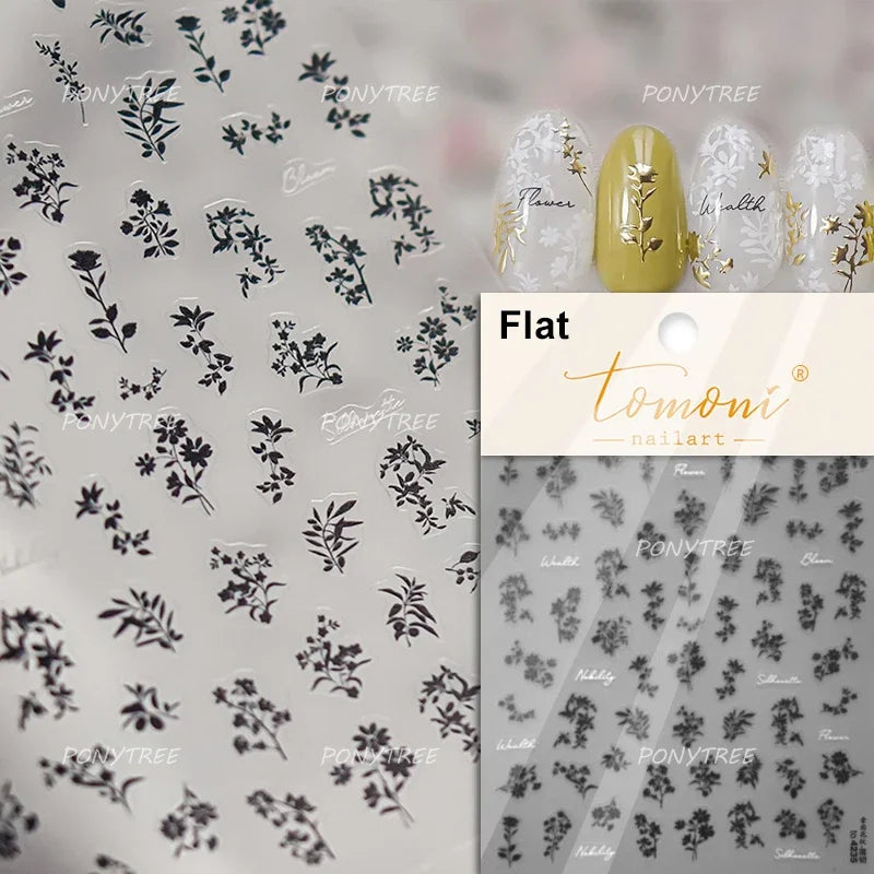 Embroidered Butterfly Flower Colourful Gradient Morning Glory Leaves Self Adhesive Nail Art Stickers Rhinestone Manicure Decals (ONLINE ORDER ONLY)