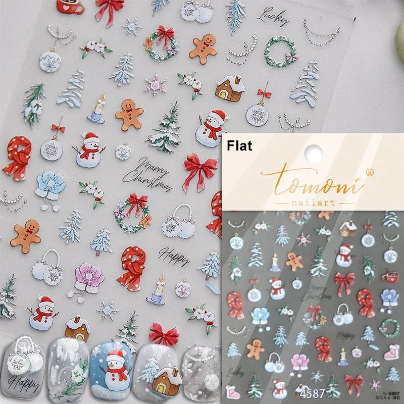 Shiny White Pink Blue Gold Snowflakes Hexagon Water Bubbles Winter 5D Self Adhesive Nail Art Stickers Rhinestone Manicure Decals (ONLINE ORDER ONLY)