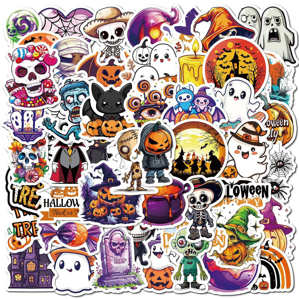 50Pcs Cartoon Trick-or-Treat Graffiti Stickers for Helmet, Wall, DIY Decoration (ONLINE ORDER ONLY)