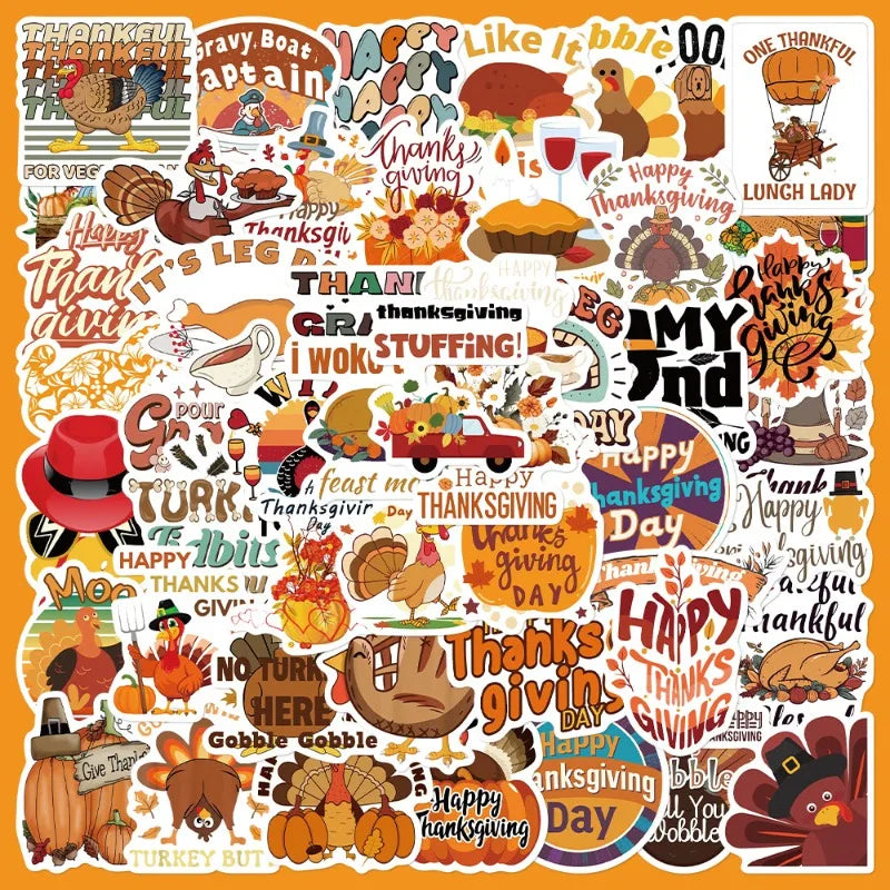50pcs Retro Thanksgiving Food Stickers for Helmet, Wall, DIY Decoration (Online Order Only)