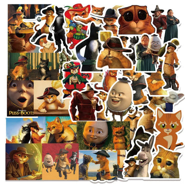 10/52Pcs 90s Classic Cartoon Movie Puss in Boots Stickers for Skateboard Laptop Guitar Luggage Bike Scrapbook Decal Kids Toys (ONLINE ORDER ONLY)