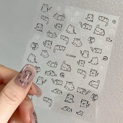 1Pc 3D Cute Black Silver Smile Dog Decals Y2K Cartoon Cat Footprint Nail Stickers Graffiti Star Heart DIY Manicure Slider Decor* (ONLINE ORDER ONLY)