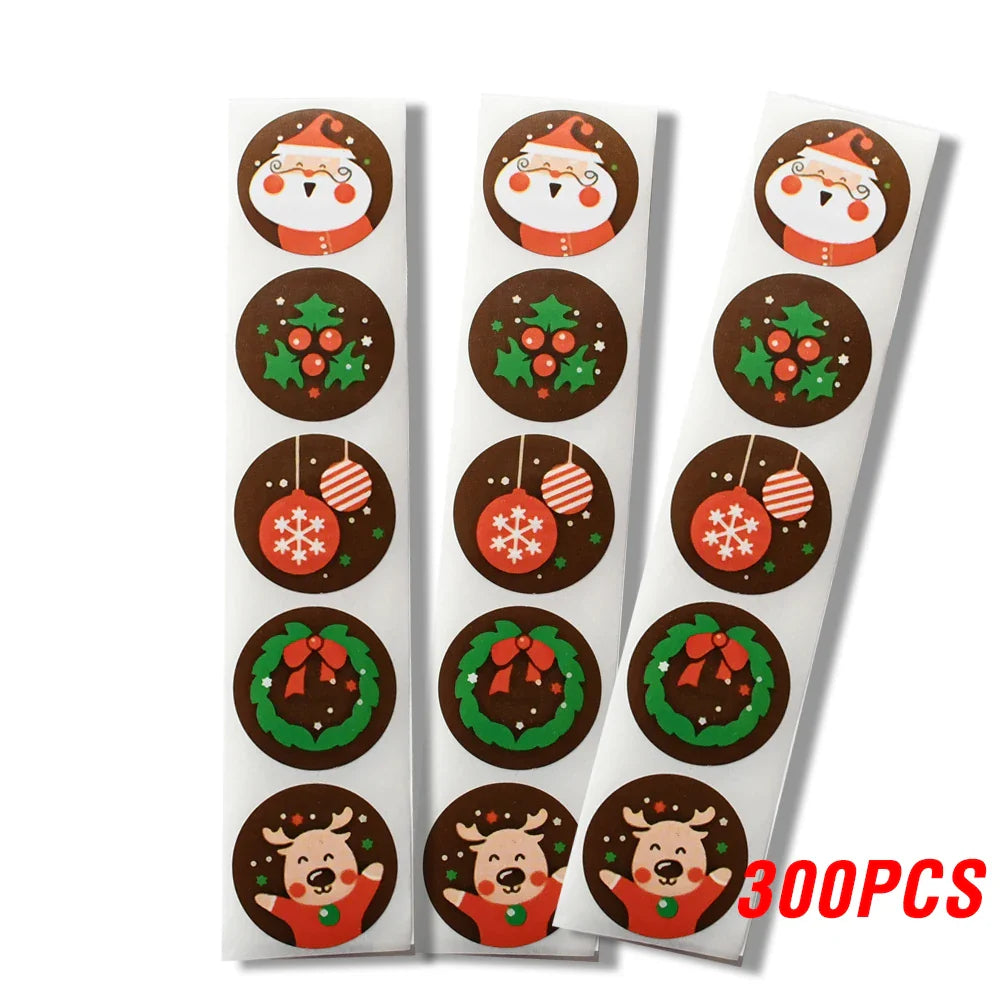 100-500pcs Christmas Stickers Santa Snowflake Adhesive Label Stickers DIY Biscuit Gift Baking Business Packaging Stickers (ONLINE ORDER ONLY)