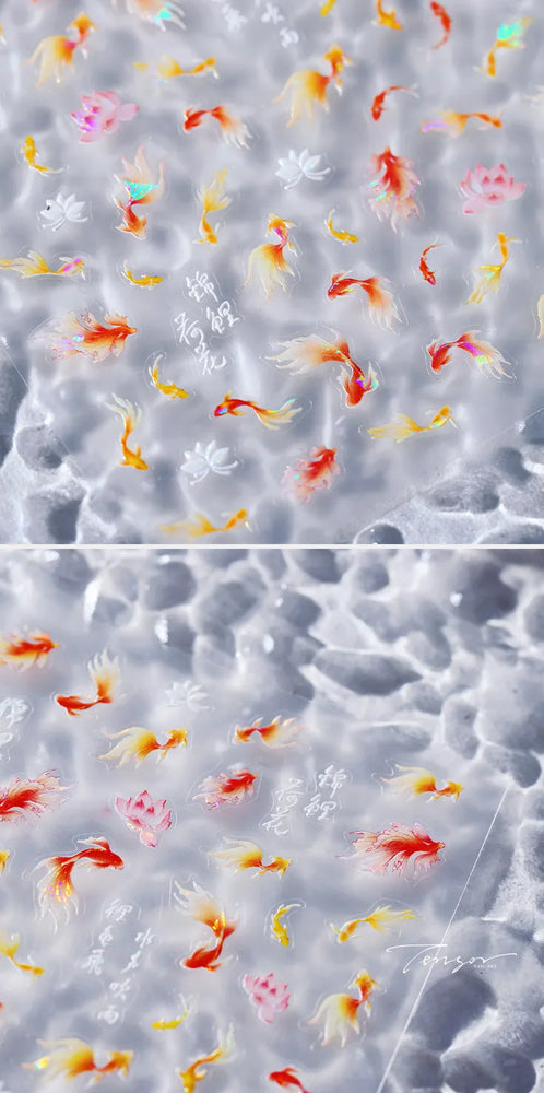 Pink Lotus Flower Red Gold Koi Carp Fish Tail Fancy Carp Self Adhesive Nail Art Decorations Stickers Manicure Decals Wholesale (ONLINE ORDER ONLY)