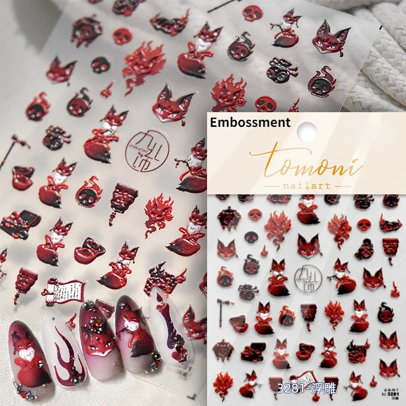 Halloween Ghost Pumpkin Bat Coffin Cat Spider Demon Jelly Self Adhesive Nail Art Sticker Terrifying Candy Candle Manicure Decals (ONLINE ORDER ONLY)