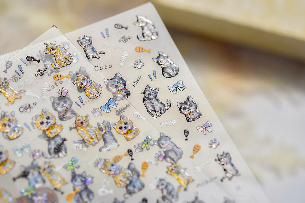 Cute Cat Eye Fishbone Animals Leopard Cat Ginger Cat Kitten Exclamation Point Paw Self Adhesive Nail Art Sticker Manicure Decals (ONLINE ORDER ONLY)