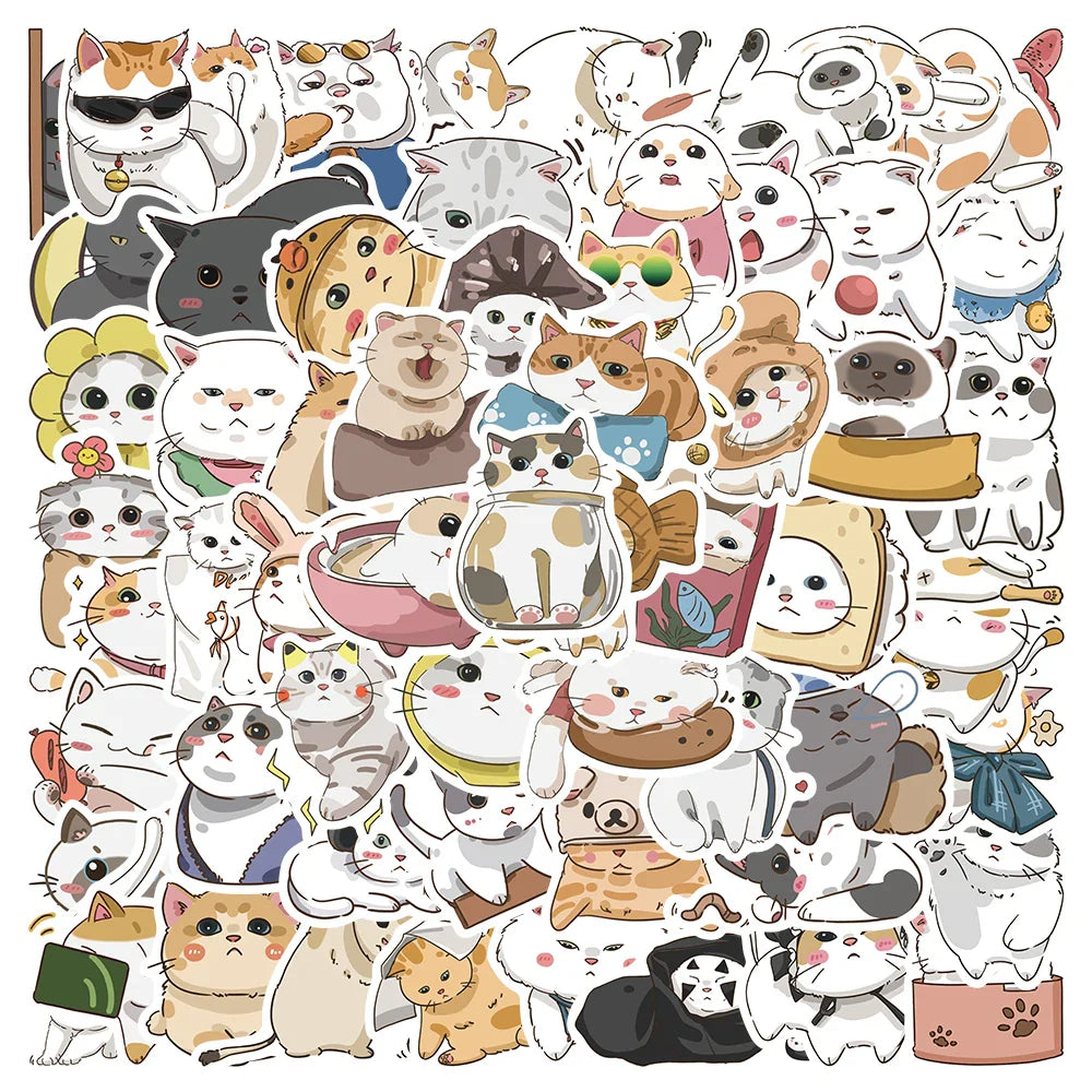 60pcs Cute Cartoon Japanese Style Cats Stickers Kids Animal Decals Vinyl Waterproof Graffiti For Luggage Phone Laptop Sticker (ONLINE ORDER ONLY)