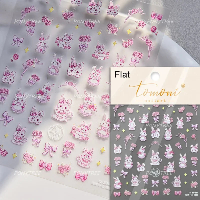 Bunny Love Heart Rabbit Nurse Cut Wound Bowknot Pill Flower Medicine Treatment Self Adhesive Nail Art Stickers Manicure Decals (ONLINE ORDER ONLY)