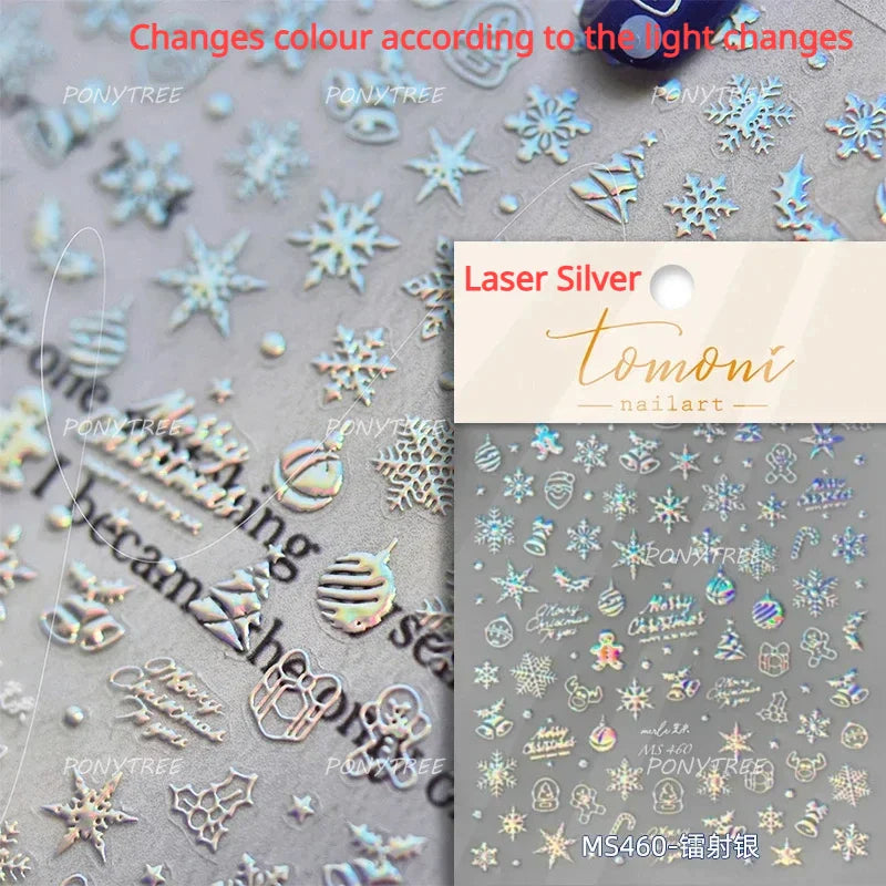 Shiny Snow Delicate Gold Pink Silver White Romantic Winter Self Adhesive Nail Art Stickers Snowflake Rhinestone Manicure Decals (ONLINE ORDER ONLY)