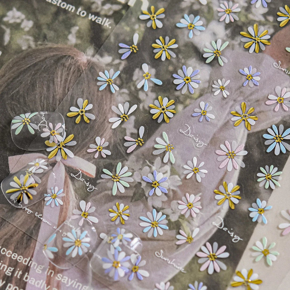 Colourful Daisy Cosmos Hot Stamping Petal Delicate and Pretty Plant Self Adhesive Nail Art Decoration Stickers Manicure Decals (ONLINE ORDER ONLY)