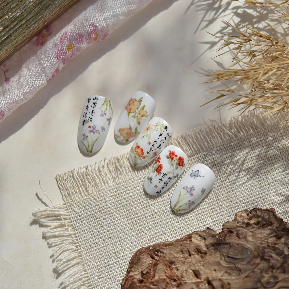 Antique Flowers Bird Swallow Fruit Narcissus Orchid Oranges Peaches Grape Cherry Strawberries Nail Art Stickers Manicure Decals (ONLINE ORDER ONLY)