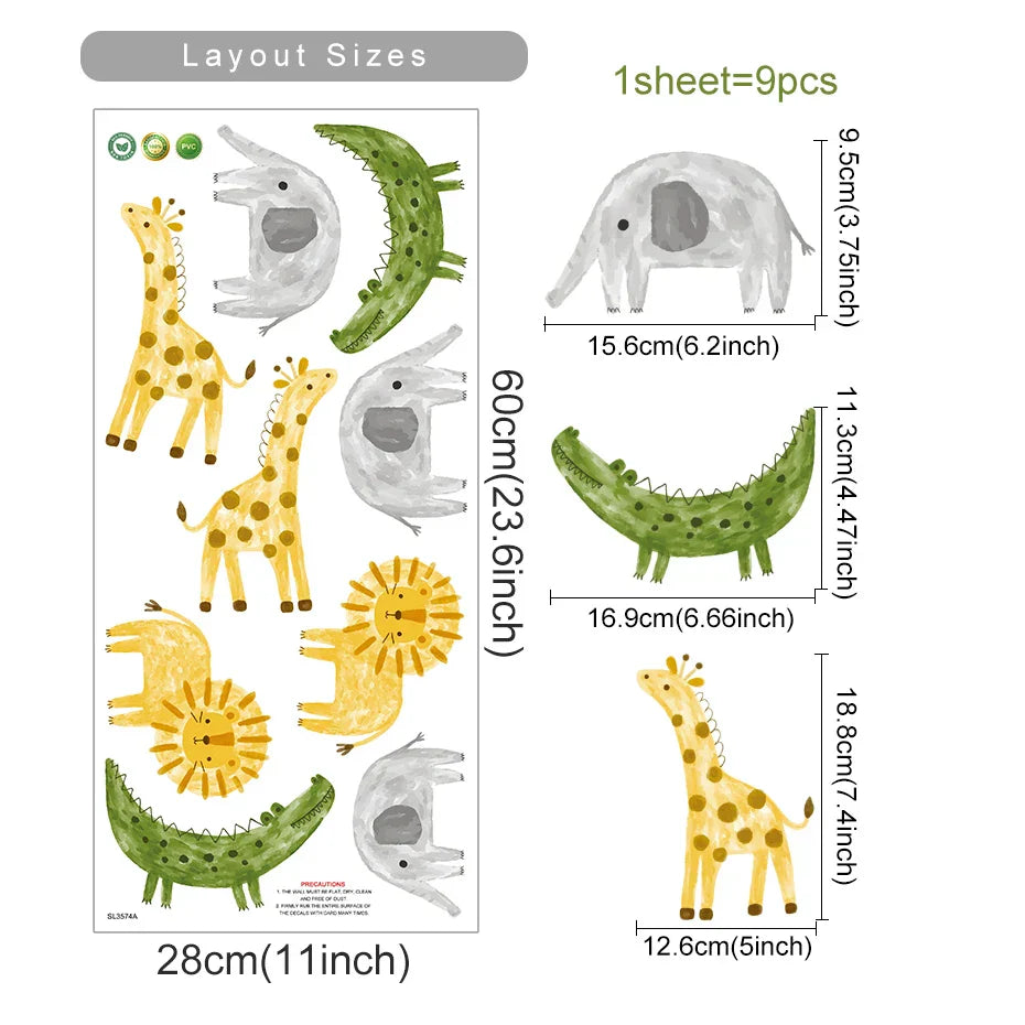 Cute Lion Elephant Giraffe Animal Wall Stickers for Kids Room Nursery Bedroom Decals (ONLINE ORDER ONLY)