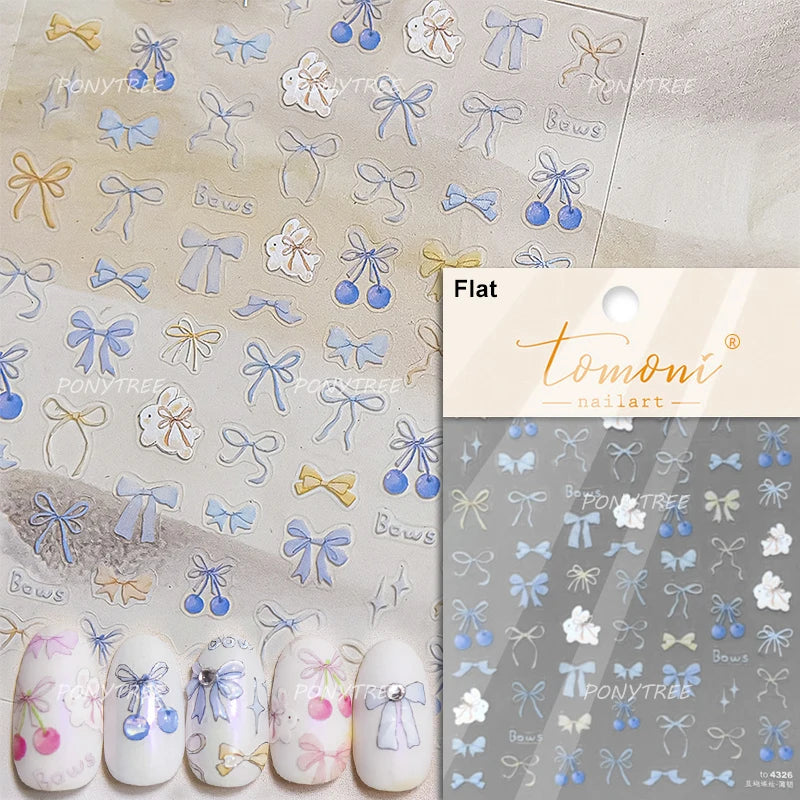 Shiny Pink Silver Gold Bowknot Tie Line Mini Delicate 3D 5D Self Adhesive Nail Art Stickers Embossment Rhinestone Manicure Decal (Online Order Only)