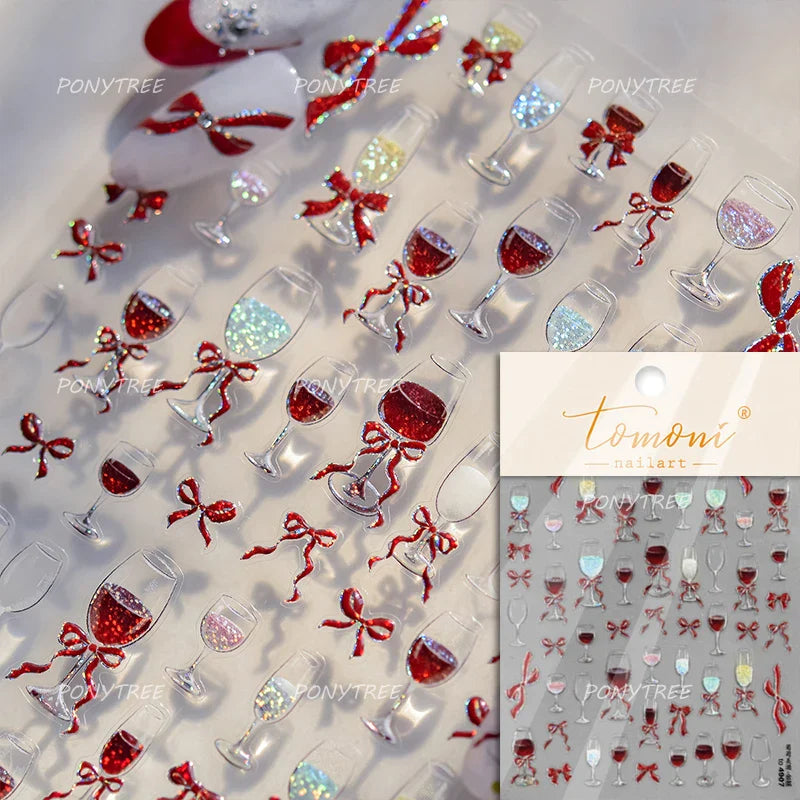 French Chic Blue Line Bowknot Fan Flower Leaves Butterfly Lace Frame Bell Shiny Self Adhesive Nail Art Stickers Manicure Decals (ONLINE ORDER ONLY)