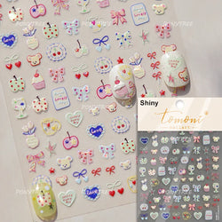 Bear Bowknot Bag Dessert Apple Core Earphone Cup Tulip Cherry Milk Cake Cookies Flower Adhesive Nail Art Stickers Manicure Decal (ONLINE ORDER ONLY)