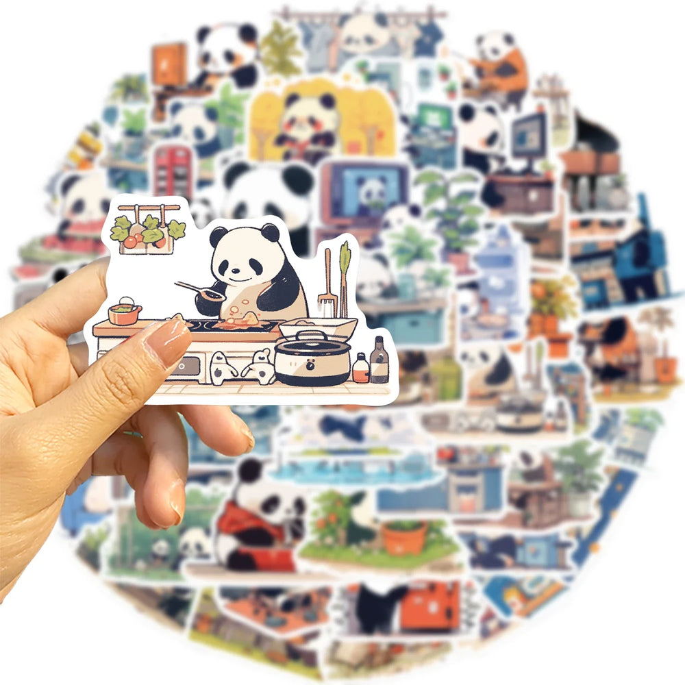 50pcs Diary Life Panda Cartoon Graffiti Stickers Decorative Guitar Phone Stationery Vinyl Animal Sticker Kawaii Kid Toy ﻿ (ONLINE ORDER ONLY)