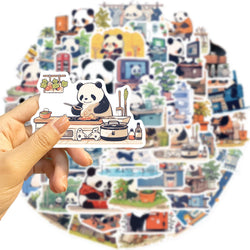 50pcs Diary Life Panda Cartoon Graffiti Stickers Decorative Guitar Phone Stationery Vinyl Animal Sticker Kawaii Kid Toy ﻿ (ONLINE ORDER ONLY)
