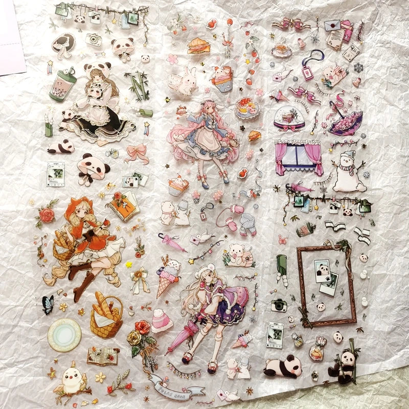 2 Sheets Cute Lolita Girl Decoration Sticker Aesthetics Hand Account DIY Collage Material Kawaii Stationery Scrapbooking Sticker (Online Order Only)