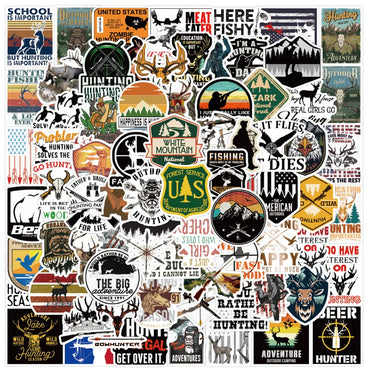 10/30/50/100pcs Cool Outdoor Hunting Stickers Waterproof Decals Luggage Laptop Water Bottle Bike Notebook Car Sticker Kid Toy (ONLINE ORDER ONLY)