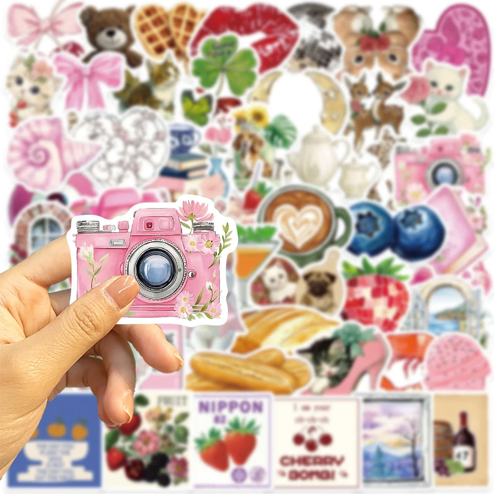 50PCS Aesthetic Pinterest Sticker Cartoon Aesthetic Cute Decals Laptop Notebook Phone Decoration Fashion Sticker (ONLINE ORDER ONLY)