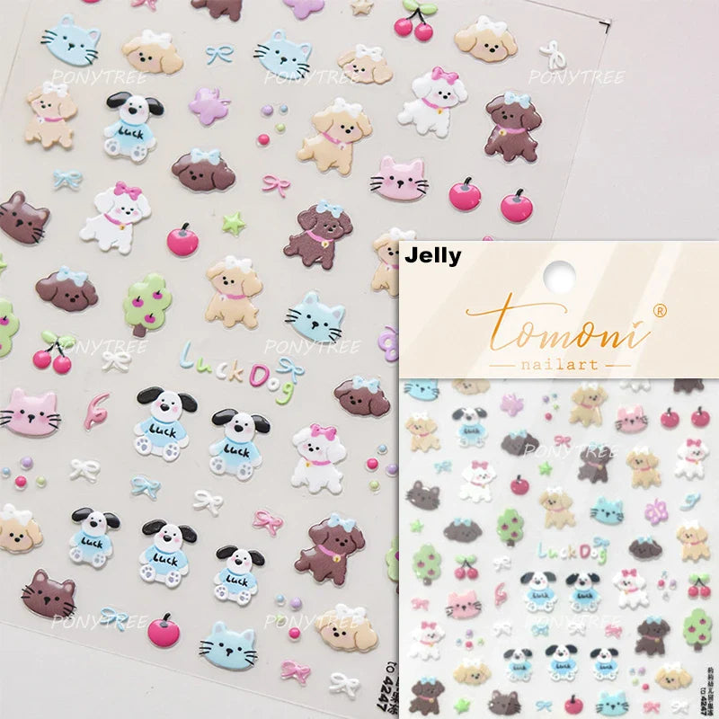 Lovely Bear Strawberry Cake Rose Flower Grid Block Bowknot Embossed Relief Self Adhesive Nail Art Sticker Cute 3D Manicure Decal (ONLINE ORDER ONLY)