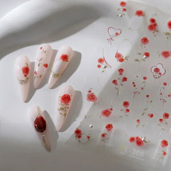 Rose Flower Bouquet Wreath Lace Green Leaves Beautiful Floret Heart Rich Adhesive Nail Art Decorations Stickers Manicure Decals (ONLINE ORDER ONLY)