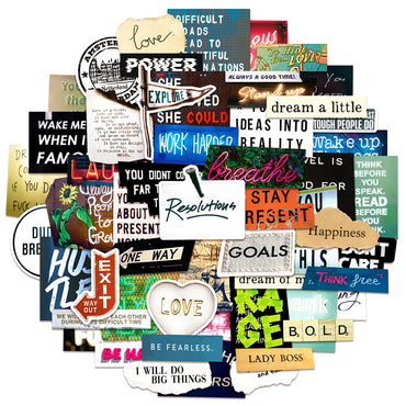10/60pcs Inspirational English Words Stickers for Notebook Scrapbooking Craft Supplies Vintage Motivational Phrases Sticker Toy (ONLINE ORDER ONLY)