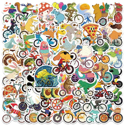 50pcs Cute Cartoon Biking Food Animals Stickers Laptop Water Bottle Decals Luggage Notebook Phone Waterproof Vinyl Stickers (ONLINE ORDER ONLY)