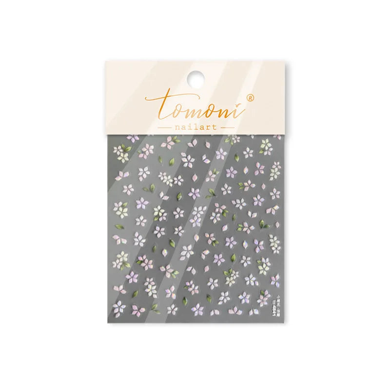 Pink Cherry Blossoms Peach Flower Petal Green Leaf Greenery 5D Embossed Relief Self Adhesive Nail Art Sticker 3D Manicure Decals (ONLINE ORDER ONLY)