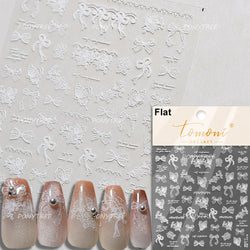 Dreamy Lace Rose Flower Fabric Art Tender Gauze Gird Pearl Pendant Irregular Pattern Nail Art Stickers Decoration Manicure Decal (ONLINE ORDER ONLY)
