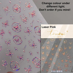 Butterfly Rose Laser Jelly Hot Stamping Lace Letter Flower Love Heart Bowknot 5D Self Adhesive Nail Art Stickers Manicure Decals (ONLINE ORDER ONLY)