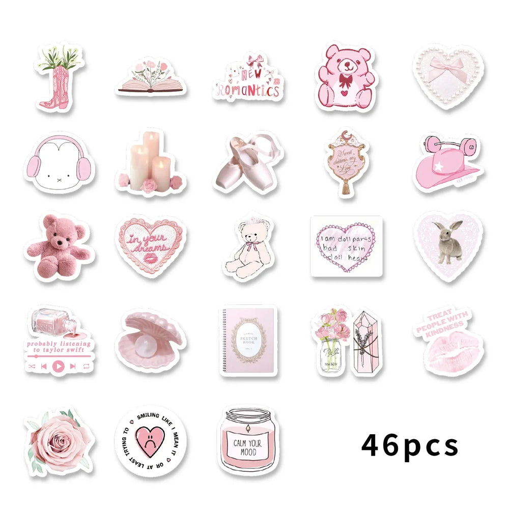 46pcs Valentine's Day Theme Pattern Stickers, Suitable for Valentine Parties, Photo Albums, Notebooks, Phone Cases, Water Bottle (ONLINE ORDER ONLY)
